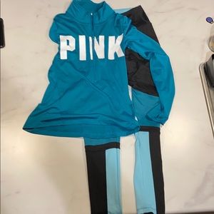 Pink small track suit never work sheer leggings